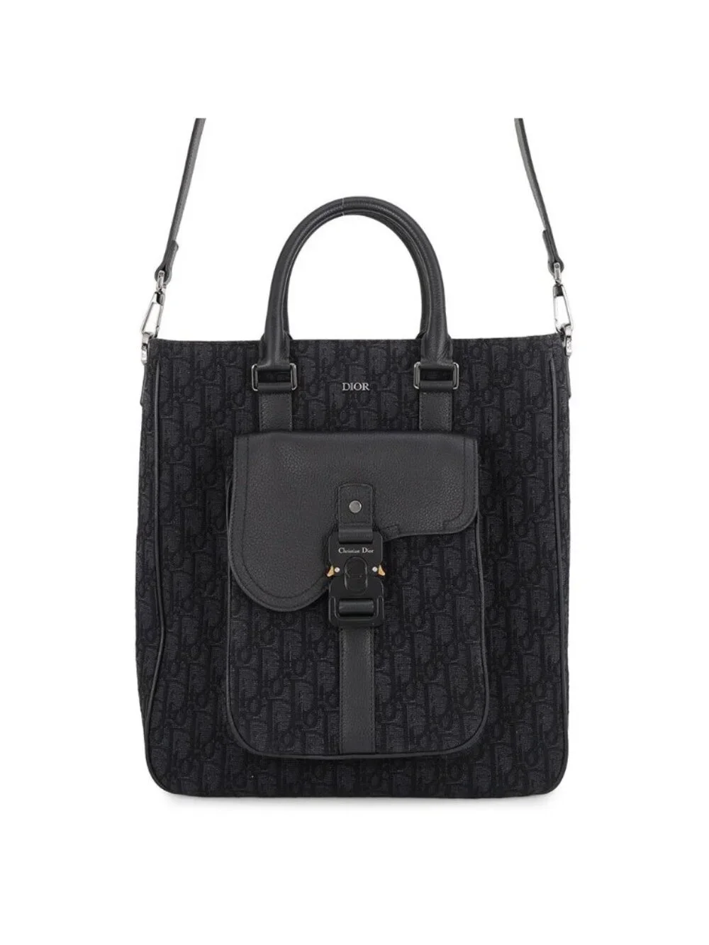 Dior Tote Bag Oblique Jacquard Saddle Trotter Black 2-Way